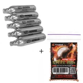 Набір Балон CO2 SAS 12g, 10 шт + Сталеві кульки Fireball 500 шт/уп (зіп-пакет)