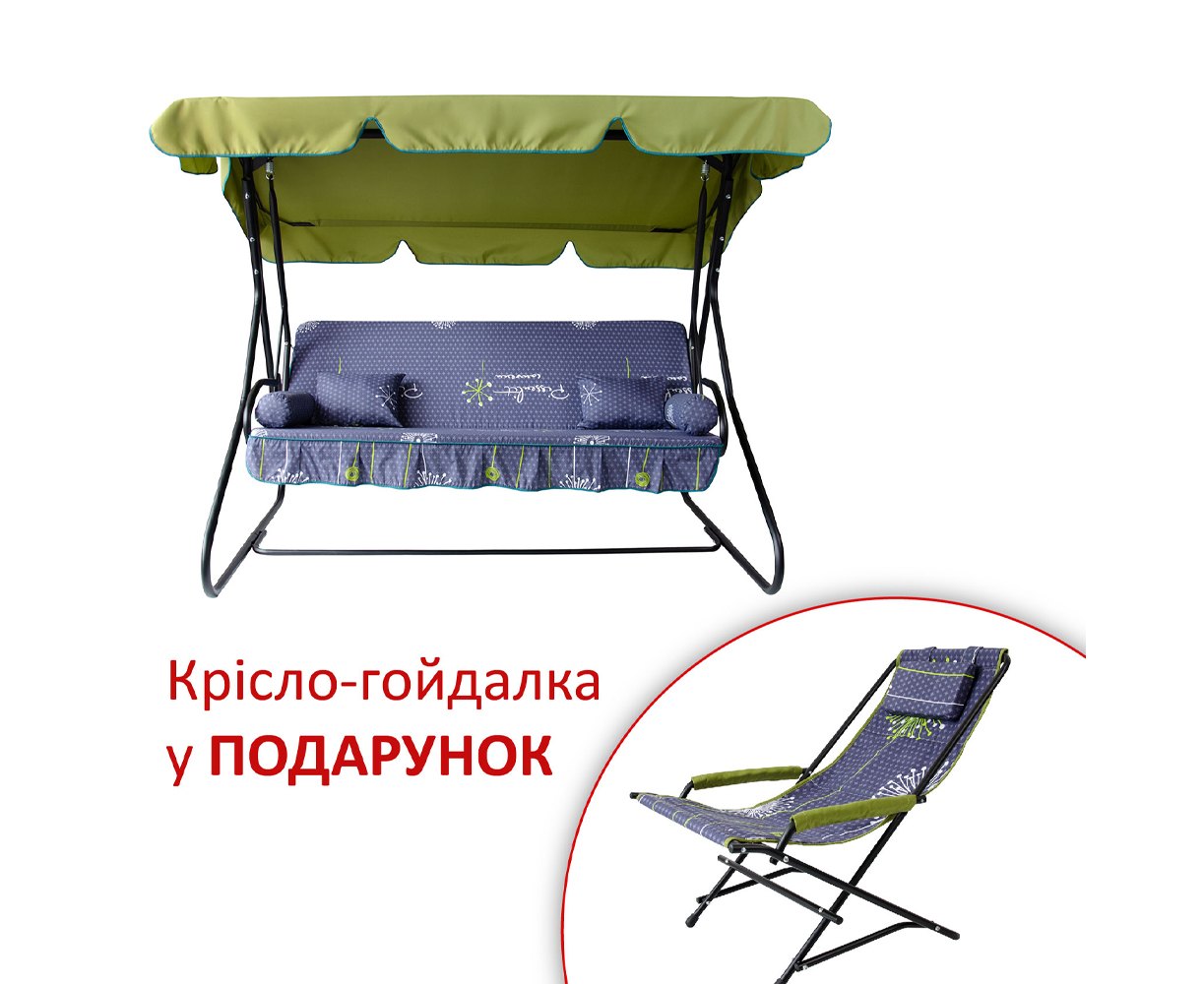 Садовая качель Vitan Графиня (бязь одуванчик на синем) + кресло-качалка ...