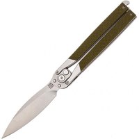 Нож Artisan Kinetic Balisong Green (1823PL-GNF), Цвет : Зелёный, Марка стали: D2, Материал рукояти: Стеклотекстолит (G10)