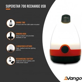 Фонарь кемпинговый Vango Superstar 700 Recharge USB Orange (ACSLANTRN3KTW37) 929685, изображение 5