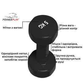 Гантель PowerPlay 4125 виниловая 2*5 кг  (PP_4125_5kg_2in), изображение 4