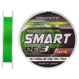 Шнур Favorite Smart PE 3x 150м #0.3/0.09mm 6lb/2.9kg зеленый (1693.10.63), Диаметр, мм: 0.09 мм, Разрывная нагрузка, кг : 2.9