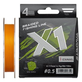 Шнур Favorite X1 PE 4x 150m #0.5/0.117mm 9lb/4.1kg оранжевый (1693.11.17), Диаметр, мм: 0.117 мм, Разрывная нагрузка, кг : 4.1