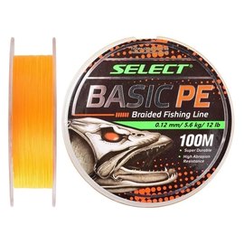 Шнур Select Basic PE 100m 0.12mm 12lb/5.6kg оранжевый (1870.27.54), Диаметр, мм: 0.12 мм, Разрывная нагрузка, кг : 5.6 кг