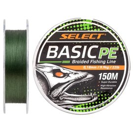 Шнур Select Basic PE 150m 0.18mm 22lb/9.9kg темно-зеленый (1870.18.25), Диаметр, мм: 0.18 мм, Разрывная нагрузка, кг : 9.9