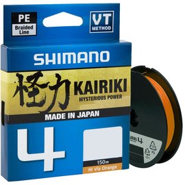 Шнур Shimano Kairiki 4 PE Hi-Vis Orange 150m 0.215mm 16.7kg (LDM54TE2521515H), Диаметр, мм: 0.215 мм, Разрывная нагрузка, кг : 16.7