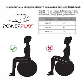 М'яч для фітнесу (фітбол) напівмасажний PowerPlay 4003 Ø65 cm Gymball Зелений + насос (PP_4003_65_Green), Колір: Зелений, зображення 5