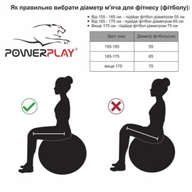 М'яч для фітнесу (фітбол) напівмасажний PowerPlay 4003 Ø75 cm Gymball Темно-сірий + насос (PP_4003_D75_Dark-grey), Колір: Сірий, зображення 5