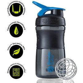 Шейкер спортивный BlenderBottle SportMixer Flip 20oz/590ml Black/Cyan (SM 20oz Black/Cyan), Цвет: Black/Cyan, изображение 2