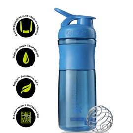 Шейкер спортивний BlenderBottle SportMixer Flip 28oz/820ml Cyan (SM 28oz Cyan), Колір: Cyan, зображення 2