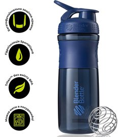 Шейкер спортивный BlenderBottle SportMixer Flip 28oz/820ml (SM 28oz Navy), Цвет: Blue, изображение 2
