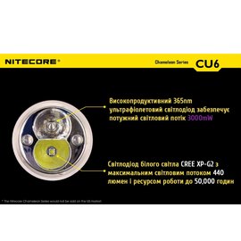 Тактический фонарь Nitecore CU6 с белым и ультрафиолетовым светом (6-1106), изображение 4