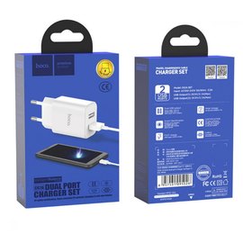 Зарядний пристрій Hoco Victoria with Type-C cable C62A 2USB, 2.1А White (000002324), зображення 4