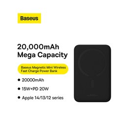Повербанк Baseus Magnetic Mini Wireless Fast Charge 20000 mAh 20W Black (000010151), Ёмкость: 20 000 mAh, Цвет : Black, Мощность : 20 Вт, изображение 5