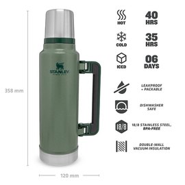 Термос Stanley Artisan Thermal Hammertone Green 1.4 л (1210001944046), Цвет: Green, изображение 2