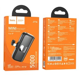 Повербанк HOCO Pocket with digital display J116 5000 mAh Black (6942007605168), Цвет : Чёрный, изображение 2