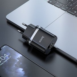 Зарядное устройство Hoco Ardent single port charger N1 1USB, 2.4A, 12W Safety Certified Black (000006449), Цвет: Black, изображение 3
