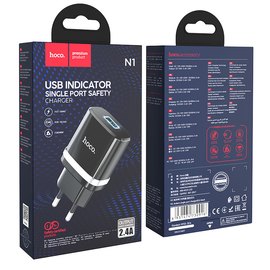 Зарядное устройство Hoco Ardent single port charger N1 1USB, 2.4A, 12W Safety Certified Black (000006449), Цвет: Black, изображение 4