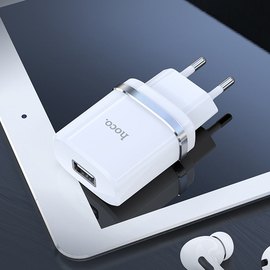 Зарядное устройство Hoco Ardent single port charger N1 1USB, 2.4A, 12W Safety Certified White (000006450), Цвет: White, изображение 4