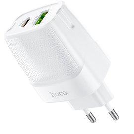 Зарядний пристрій Hoco Bright dual port charger C85A 1USB/1Type-C, 5A, PD20W/QC3.0 White (000006864)
