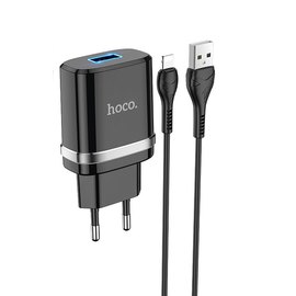 Зарядное устройство Hoco Lightning Cable Ardent charger set N1 1USB, 2.4A, 12W Safety Certified Black (000006524), Цвет: Black, изображение 2