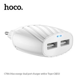 Зарядное устройство Hoco Lightning Cable Max energy C78A 2USB, 2.4A White (000005522), изображение 2