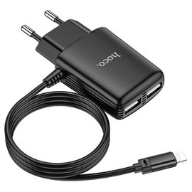 Зарядний пристрій Hoco Lightning Cable Real power C82A 2USB, 2.4A Black (000006207), Колір: Black, зображення 2