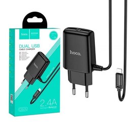 Зарядний пристрій Hoco Lightning Cable Real power C82A 2USB, 2.4A Black (000006207), Колір: Black, зображення 4