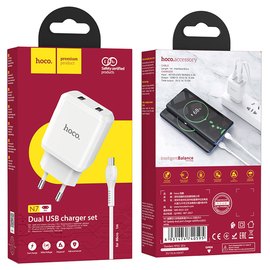 Зарядное устройство Hoco Micro USB Cable Speedy dual Port charger set N7 2USB, 2.1A Safety Certified White (000006878), изображение 4