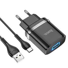 Зарядное устройство Hoco Type-C Cable Ardent charger set N1 1USB, 2.4A, 12W Safety Certified Black (000006447), Цвет: Black, изображение 2