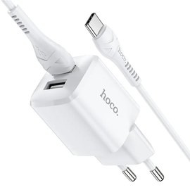 Зарядное устройство Hoco Type-C Cable Briar dual Port charger set N8 2USB, 2.4A Safety Certified White (000006988), изображение 3