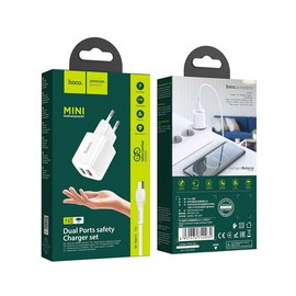 Зарядное устройство Hoco Type-C Cable Briar dual Port charger set N8 2USB, 2.4A Safety Certified White (000006988), изображение 5