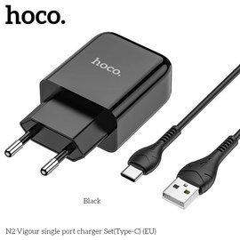 Зарядний пристрій Hoco Type-C cable Vigour N2 1USB, 2.1A Safety Certified Black (000006215), Колір: Black, зображення 2