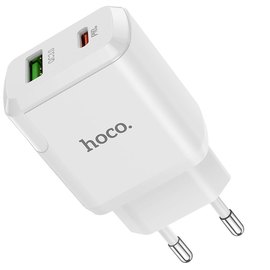 Зарядное устройство Hoco Type-C to Lightning Cable Favor dual port N5 1USB/1Type-C, PD20W/QC3.0, 3A Safety Certified White (000006865), Цвет: White