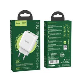 Зарядное устройство Hoco Type-C to Lightning Cable Favor dual port N5 1USB/1Type-C, PD20W/QC3.0, 3A Safety Certified White (000006865), Цвет: White, изображение 4