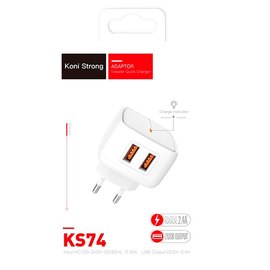 Зарядное устройство Koni Strong KS74 2USB, 2.4A White (000006689)