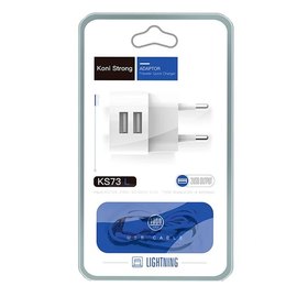 Зарядное устройство Koni Strong Lightning Cable KS73L 2USB, 2.4A White (000006681)