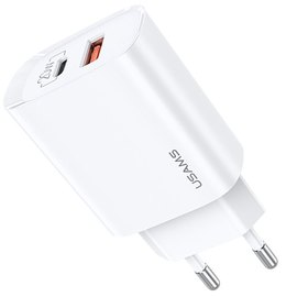 Зарядное устройство USAMS T35 Fast Charger US-CC121 1USB/1Type-C, 20W, PD3.0/QC White (000007175), Цвет: White