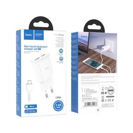 Зарядное устройство Hoco Micro USB Cable Star round dual Port charger set C88A 2USB, 2.4A White (000007681), зображення 3