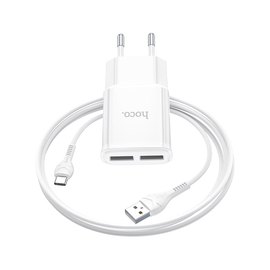 Зарядное устройство Hoco Type-C Cable Star round dual Port charger set C88A 2USB, 2.4A White (000007951), Цвет: White, изображение 2