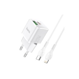 Зарядное устройство Hoco Type-C to Lightning Cable Prestige charger set N20 1USB/1Type-C, 20W, 3A, QC/PD White (000007852), изображение 4
