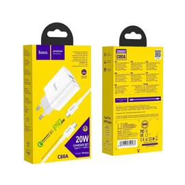 Зарядное устройство Hoco Type-C to Type-C cable rapido charger set C80A 1USB/1Type-C, QC/PD, 20W, 3A White (000007374), изображение 6