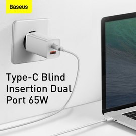 Зарядное устройство Baseus GaN2 Lite Quick Charger 1USB/1Type-C, 65W/3A, PD/QC White (000008642), Цвет: White, изображение 3
