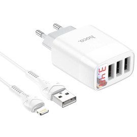 Зарядное устройство Hoco Lightning cable Easy charge digital display charger set C93A 3USB, 3.4A White (000008523), изображение 2