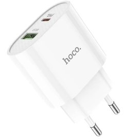 Зарядний пристрій Hoco Lineal C95A 1USB/1Type-C, PD/QC, 20W/3A White (000007953)