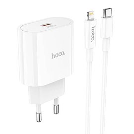 Зарядний пристрій Hoco Type-C to Lightning Cable Metro single port charger set C94A 1Type-C, 20W/3A, PD/QC White (000008527), зображення 2
