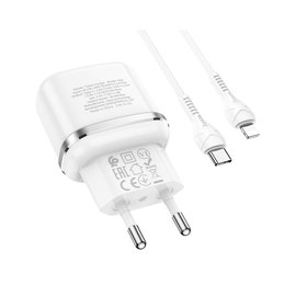 Зарядное устройство Hoco Type-C to Lightning Cable Victorious single port charger set N24 1Type-C, 20W/3A, PD/QC White (000008532), Цвет: White, изображение 2