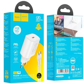 Зарядное устройство Hoco Type-C to Type-C Cable Jetta charger set N22 Type-C, 25W/3A, PD White (000008835), изображение 5