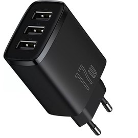 Зарядное устройство Baseus Compact Charger 3U 17W EU 3USB, QC, 3.4A Black (000009267), Цвет: Black