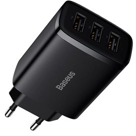 Зарядное устройство Baseus Compact Charger 3U 17W EU 3USB, QC, 3.4A Black (000009267), Цвет: Black, изображение 2